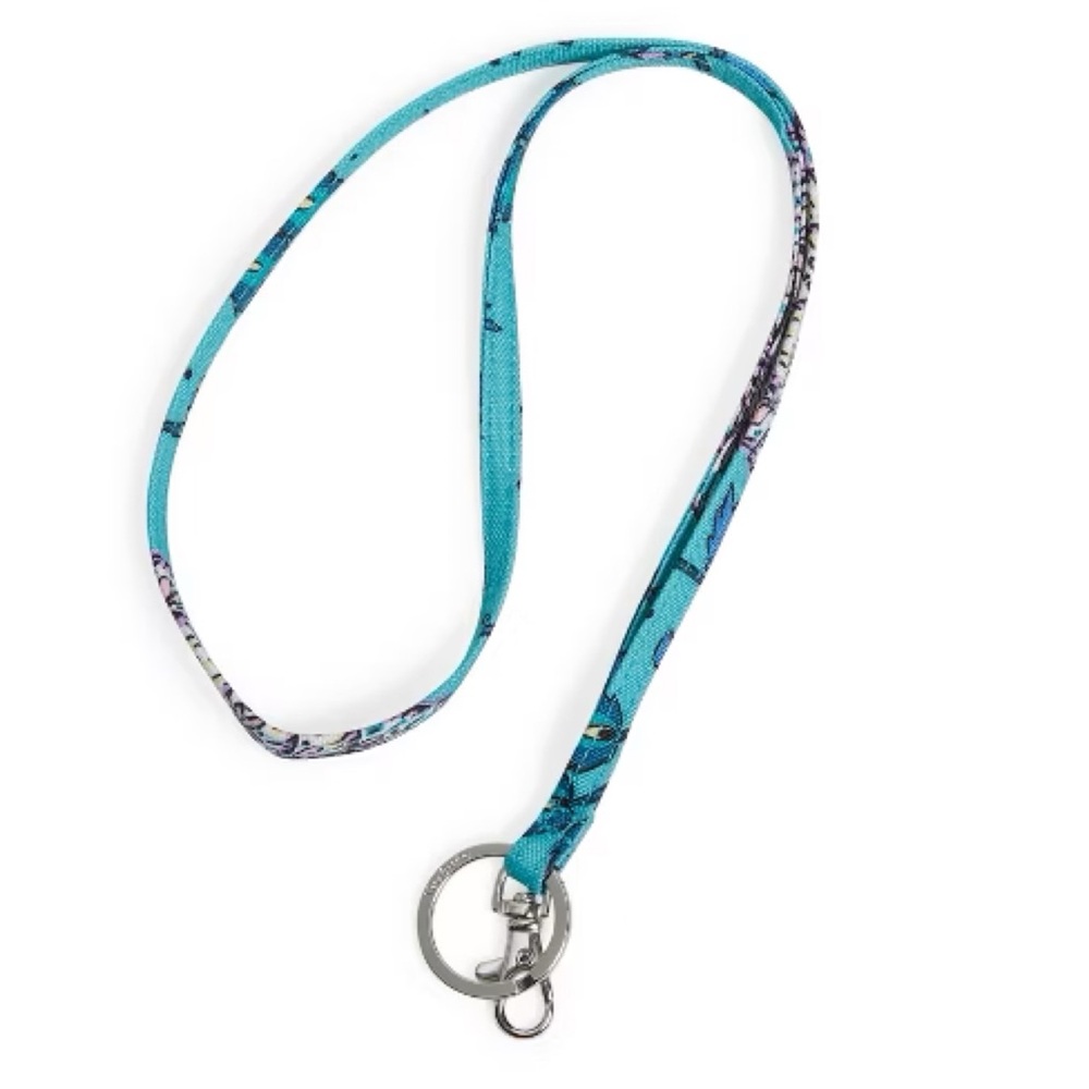 Vera Bradley NEW Blue Lanyard Peacock Garden Vibrant Teal and Pale Pink